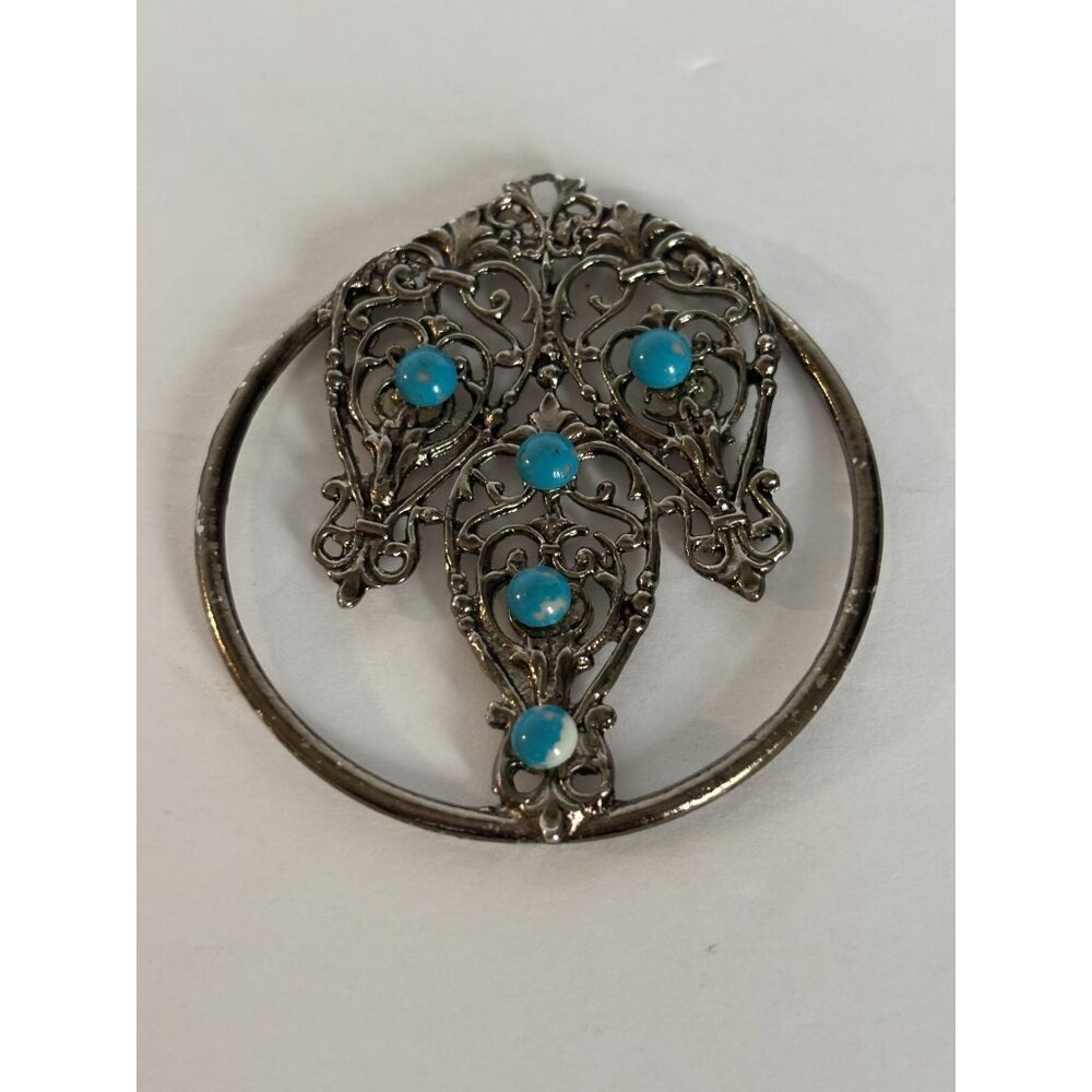Vintage Silver Tone Necklace Pendant Intricate Filigree Design Circle Jewelry - Picture 5 of 5